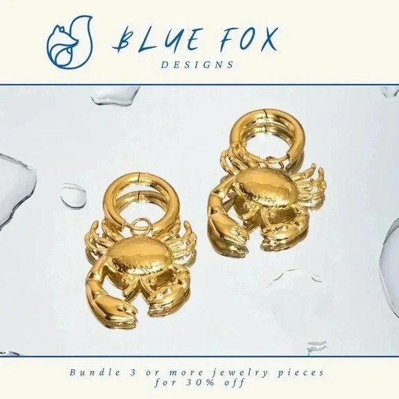 *NEW* 18K Gold Plated Stainless Steel Crab Earrings on Congo Hoops  (GOLD) - Picture 1 of 8